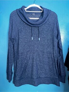 Cozy Navy Blue Cowl Neck Pullover Sweater